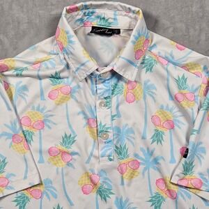 Sunday Swagger Polo Shirt Mens Small White Pineapple Palm Tree Tropical Golf